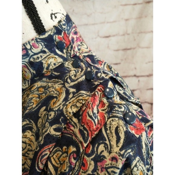 Vintage 80s Womens Size 8 Medium Nicola Paisley Puff Long Sleeve Pleated Blouse - Picture 5 of 8